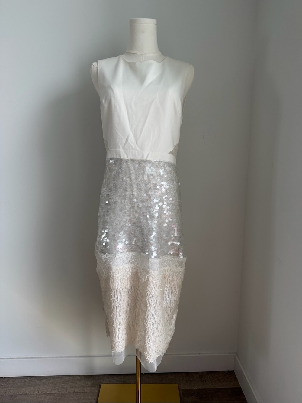 BCBG Max Azria White Sequin/Lace Dress